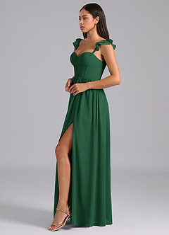 Azazie Denisse Vestidos de damas de honor Vestido de Verde Oscuro de Gasa de Corte en A con Volante image3