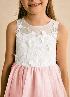 Azazie Lina Flower Girl Dresses Ivory Blushing Pink Ball-Gown Lace Dress image8