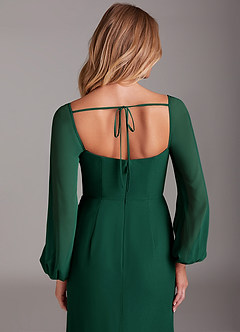 Azazie Charissa Bridesmaid Dresses Emerald Sheath Long Sleeve Chiffon Dress image2
