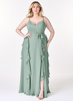 Azazie Peyton At-home Try On Dresses Agave A-Line Ruched Chiffon Dress image7