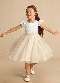 Azazie Vetty Flower Girl Dresses Ivory Champagne A-Line Lace Tulle Dress image5