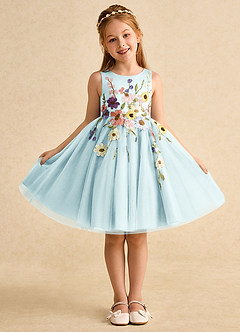 Azazie Prima Flower Girl Dresses Sea Glass A-Line Bow Tulle Dress image1