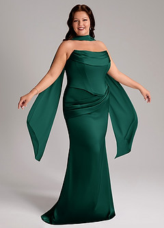 Azazie Sorrel Bridesmaid Dresses Emerald Mermaid Strapless Stretch Satin Convertible Dress image9