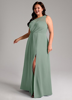 Azazie Phaedra Jurken voor bruidsmeisjes Jurk van Chiffon met A-Lijn One-Shoulder Zilveren Salie image14