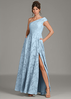 Azazie Melanie Vestidos de damas de honor Vestido de Azul Cielo de Devorado Floral de Línea A con Hombro unilateral image3