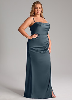 Azazie Leonis Robes de demoiselle d'honneur Robe Sirène Convertible en Satin extensible Plissée Violet Crépusculaire image14