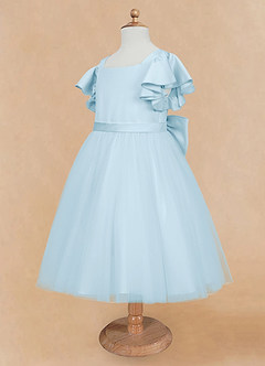 Azazie Kaeya Flower Girl Dresses Sky Blue A-Line Bow Tulle Dress image7