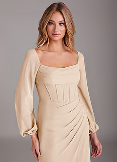 Azazie Charissa Bridesmaid Dresses White Alabaster Sheath Long Sleeve Chiffon Dress image7