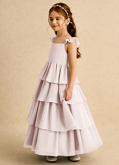 Azazie Boba vestidos de niña de las flores Vestido de Pétalo De Rosa de Gasa de Corte En A con Escote Cuadrado image7