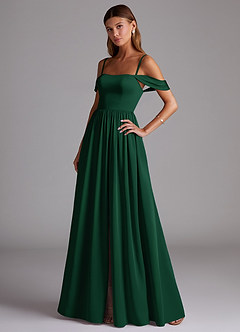 Azazie Calianna Bridesmaid Dresses Dark Green A-Line Off the Shoulder Stretch Satin Convertible Dress image3