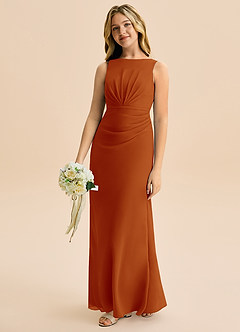 Azazie Floris Junior Robe Trapèze en Mousseline de soie Plissée Paprika image1