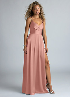 Azazie Davis Bridesmaid Dresses Rosette A-Line Pleated Stretch Satin Dress image5