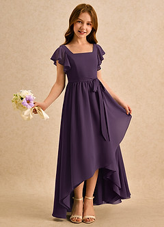 Azazie Milly Girls Formal Flower Girl Dresses Plum A-Line Pleated Chiffon Dress image1