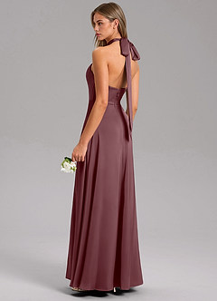 Azazie Tracie Abiti da Damigella Abito A-Line in Raso Elasticizzato Spacco Laterale Sangria image4