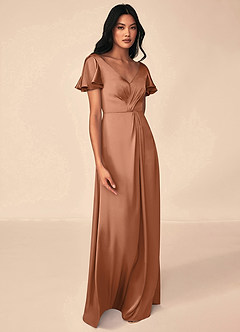 Azazie Soren Bridesmaid Dresses Bronzer A-Line Pleated Stretch Satin Dress image4