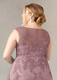 Azazie Flynn Mother of the Bride Dresses Dusty Rose A-Line Boatneck Lace Tulle Dress image11