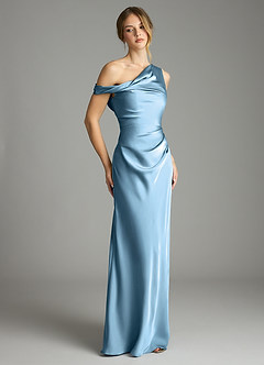Azazie Emerson Bridesmaid Dresses Steel Blue Mermaid Off the Shoulder Stretch Satin Dress image5