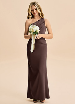 Azazie Akilah Junior Ganache Sheath Pleated Stretch Satin Dress image4