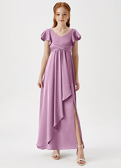 Azazie Omari Junior Wisteria A-Line Pleated Stretch Satin Dress image4