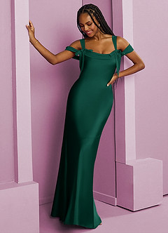 Barbie ♥ Azazie Robes de demoiselle d'honneur Robe Fourreau en Satin extensible Plissée émeraude image5