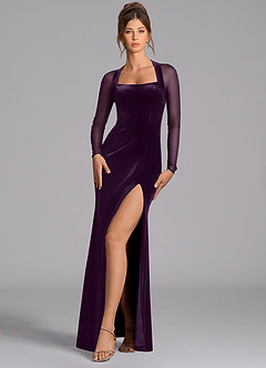 Azazie Megan Bridesmaid Dresses Grape Mermaid Long Sleeve Mesh Dress image3