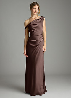 Azazie Emerson Bridesmaid Dresses Ganache Mermaid Off the Shoulder Stretch Satin Dress image3