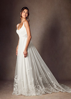 Azazie Ebony Wedding Dresses Diamond White A-Line Sequins Crepe Back Satin Dress image3