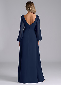 Azazie Omari Brautjungfernkleider A-Linie Langarm Chiffon Kleid Dunkelmarine image6