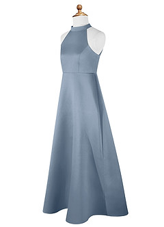 Azazie Laurel Vestido de Azul Polvoriento de Satin Mate de Acampanado image8