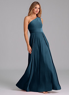 Azazie Dallas Bridesmaid Dresses Blue Topaz A-Line One Shoulder Velvet Dress image5