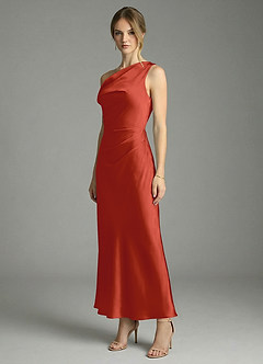 Azazie Emerson Bridesmaid Dresses Rust Mermaid Off the Shoulder Stretch Satin Dress image4