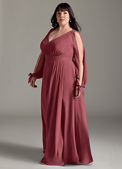 Azazie Matilda Bridesmaid Dresses Merlot A-Line Long Sleeve Chiffon Dress image11