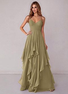 Azazie Zaina Bridesmaid Dresses Moss Green A-Line Chiffon Dress image1