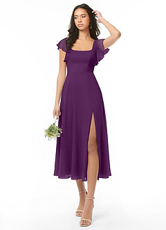 Azazie Bondi Bridesmaid Dresses Grape A-Line Ruched Chiffon Dress image1