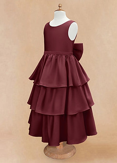 Azazie Margie vestidos de niña de las flores Vestido de Cabernet de Satén Elástico de Corte En A con Lazo image6