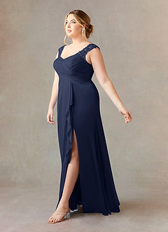 Azazie Edelin Mother of the Bride Dresses Dark Navy A-Line Sweetheart Neckline Pleated Mesh Dress image10