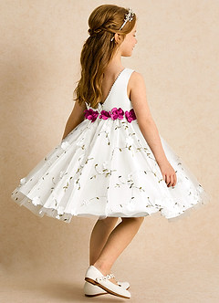 Azazie Starri Flower Girl Dresses Ivory Fuchsia Ball-Gown Beaded Matte Satin Dress image5