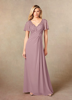 Azazie Holga Mother of the Bride Dresses Dusty Rose A-Line V-Neck Lace Chiffon Dress image4