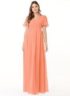 Azazie Verna Brautjungfernkleider für Schwangere A-Linie V-Hals Gerüscht Chiffon Bodenlänge Kleid image1