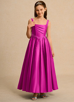 Azazie Mochi Girl Flower Girl Dresses Fuchsia Ball-Gown Pleated Matte Satin Dress image5