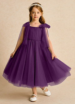 Azazie Dori Robe Demoiselle D'honneur Fillette Robe Trapèze en Tulle Rayé Grain De Raisin image2