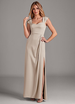 Azazie Laila Bridesmaid Dresses Frost A-Line Pleated Stretch Satin Dress image3
