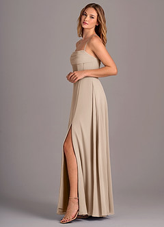 Azazie Carolyn Bridesmaid Dresses Taupe A-Line Pleated Chiffon Dress image3