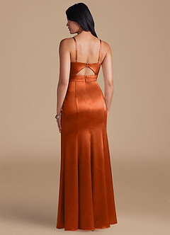 Azazie Shania Bridesmaid Dresses Burnt Orange Sheath Pleated Metallic Satin Dress image2