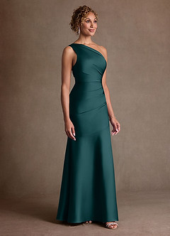 Azazie Haifa Klänningar till brudens mor Klä Sjöjungfru i Stretch Satin Ena axeln Tallgrön image3