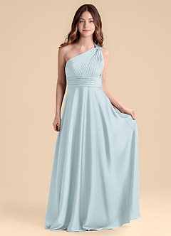 Azazie Charlize Junior Mist A-Line Pleated Stretch Satin Dress image4
