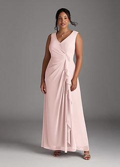Azazie Manuella Mother of the Bride Dresses Blushing Pink A-Line V-Neck Pleated Chiffon Dress image2
