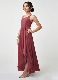 Azazie Collette Junior Merlot A-Line Ruched Chiffon Dress image3