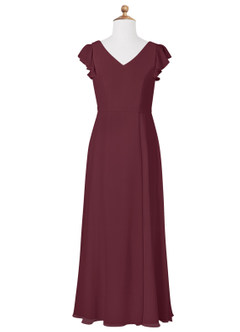 Azazie Claudine Junior Cabernet A-Line Pleated Chiffon Dress image5