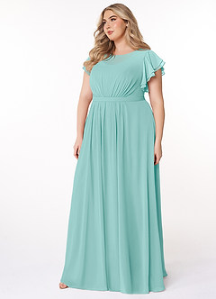 Azazie Daphne Modest Bridesmaid Dresses A-Line Ruffled Chiffon Floor-Length Dress image3